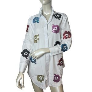 Over Apparel brand White Colored Sequins Collar Button Long Sleeve cuffed Shirt